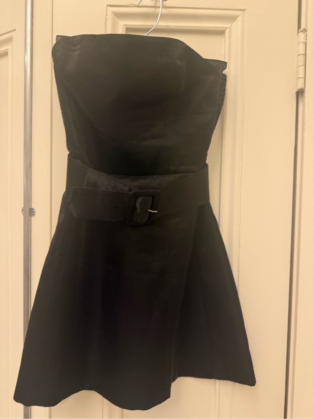 Amanda Uprichard Black Strapless Belted A-Line Dress